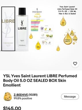 5.0 oz YSL prism LIBRE perfumed Body Oil for hair and body. Full bottle.